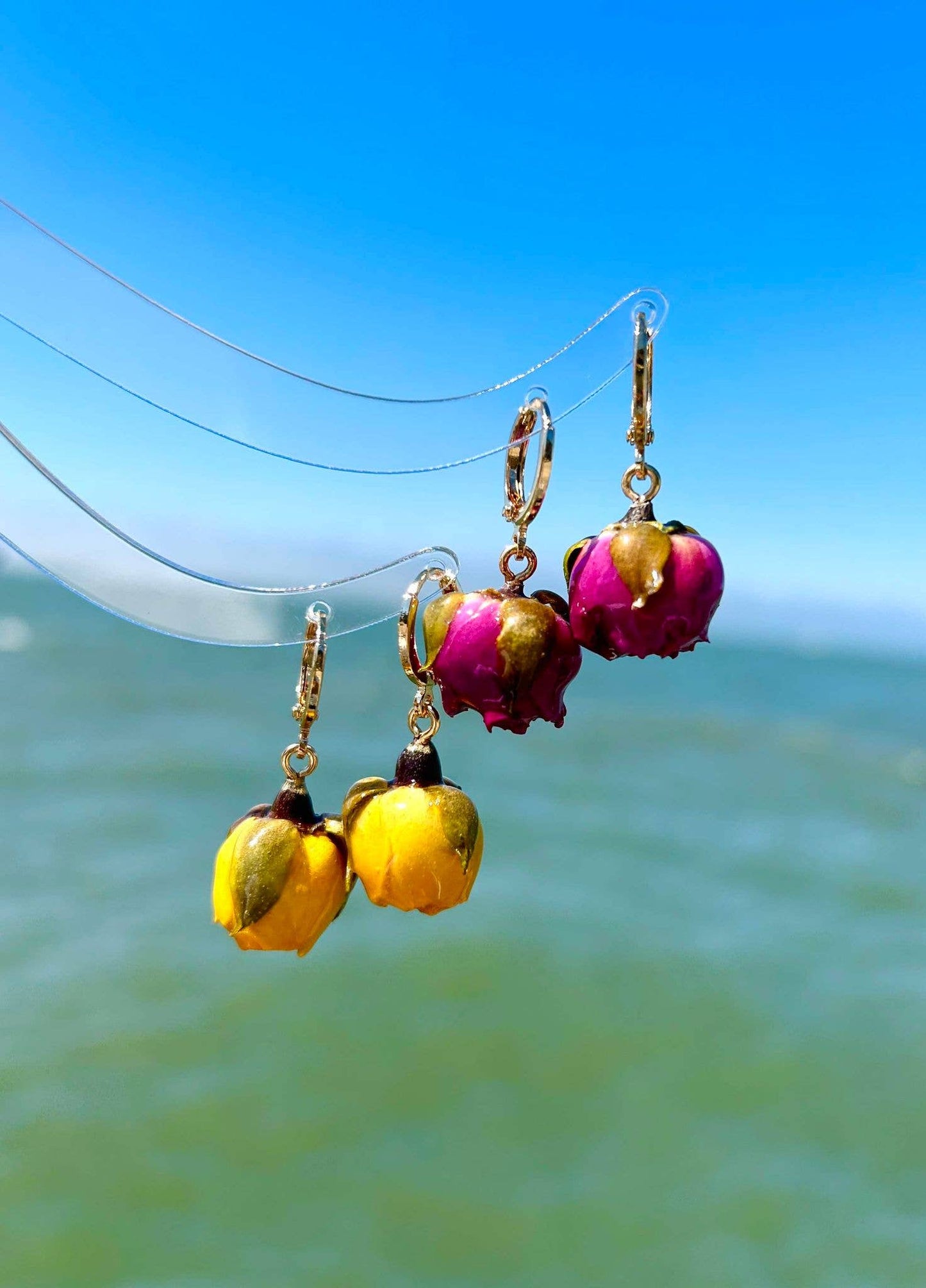 Unique Real Rose Earrings: Red