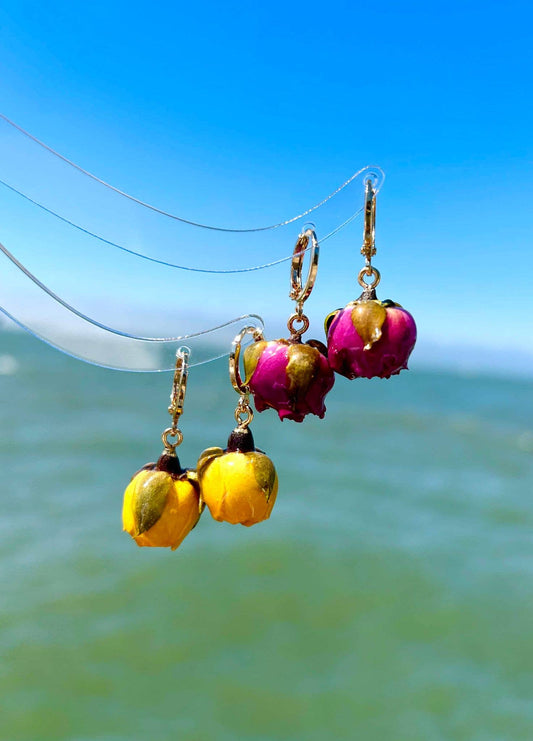 Unique Real Rose Earrings: Red