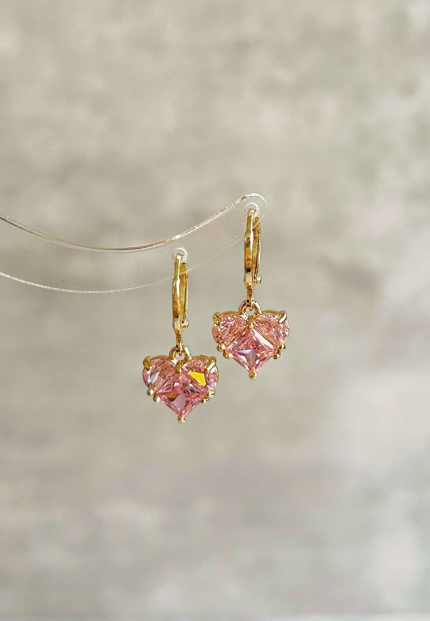 Dainty 14K Gold Plated Pink Heart Huggie Earrings