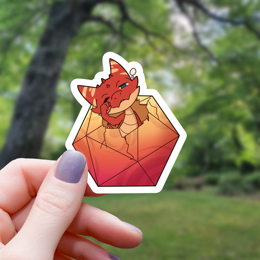 Dragonfolk Baby In D20 Dice Sticker - 3"