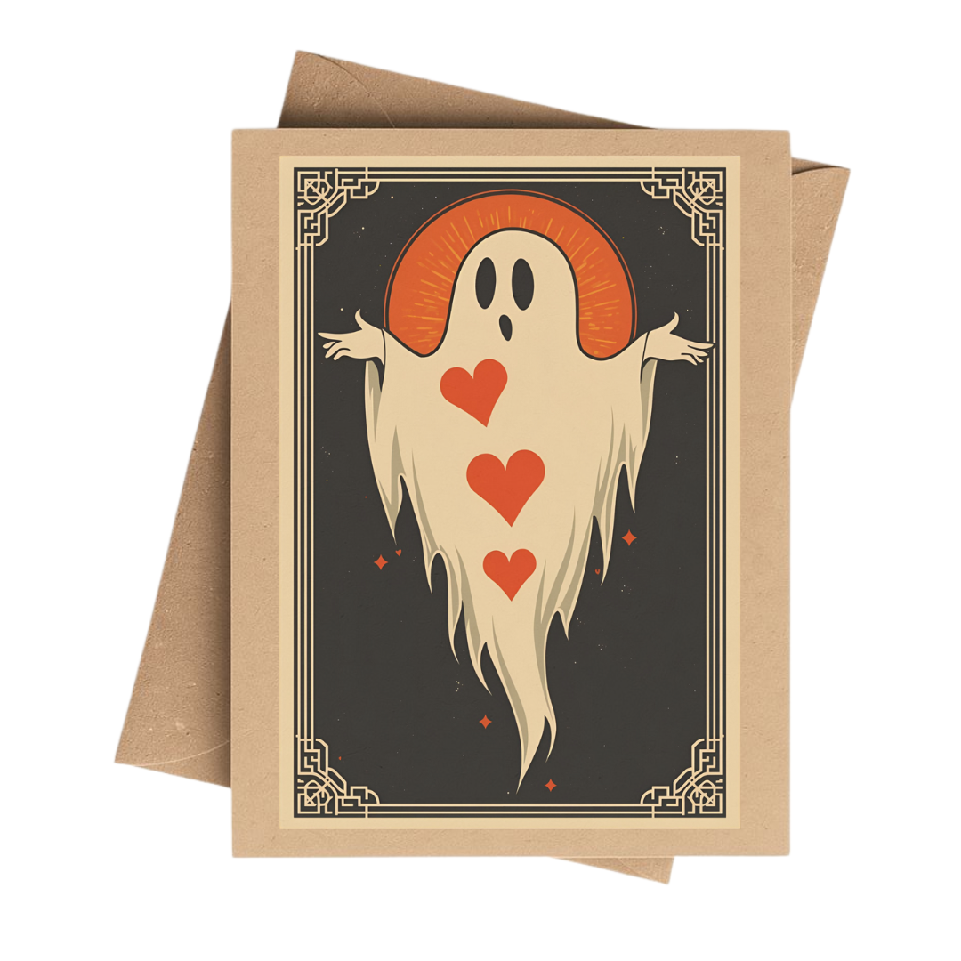 Spooky Ghost Heart Valentine Brown Kraft Notecard Boxed Set: White
