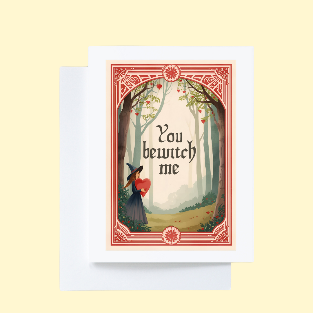 You Bewitch Me Fantasy Forest Witch Valentine Card : Brown Kraft Paper