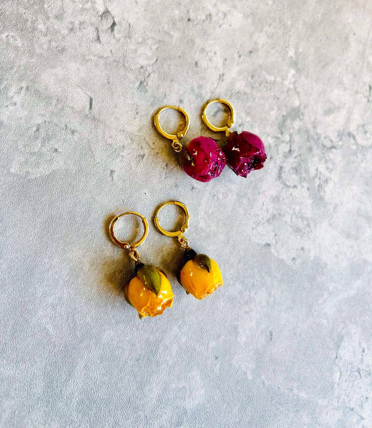 Unique Real Rose Earrings: Red