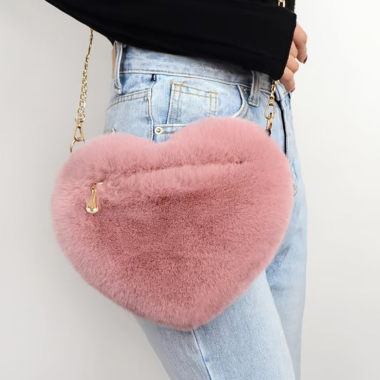 Heart Shaped Fluffy Shoulder Bag