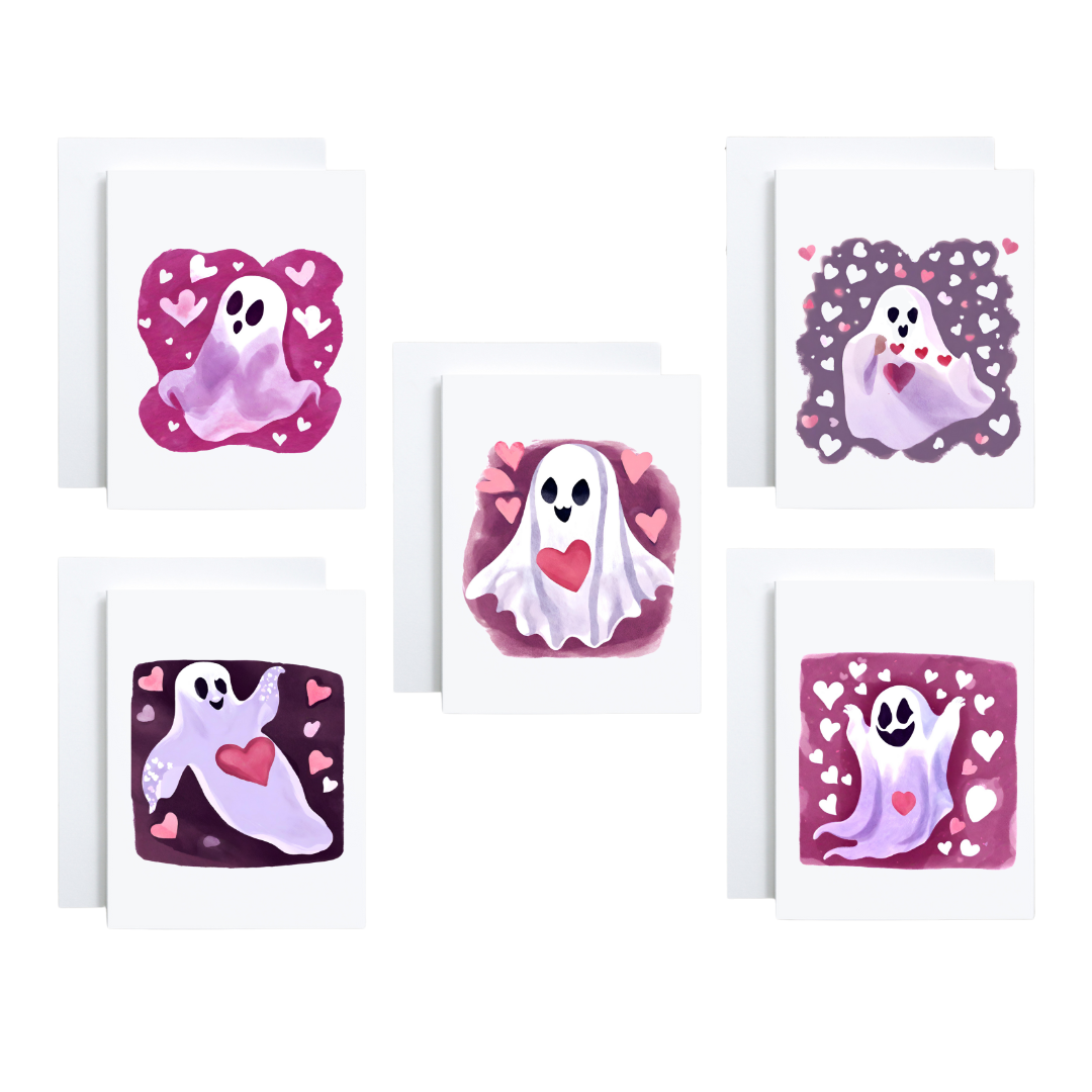 Cute Ghost Love Valentine’s Day Notecard Box Set : White