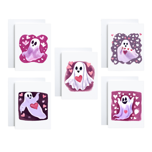 Cute Ghost Love Valentine’s Day Notecard Box Set : White