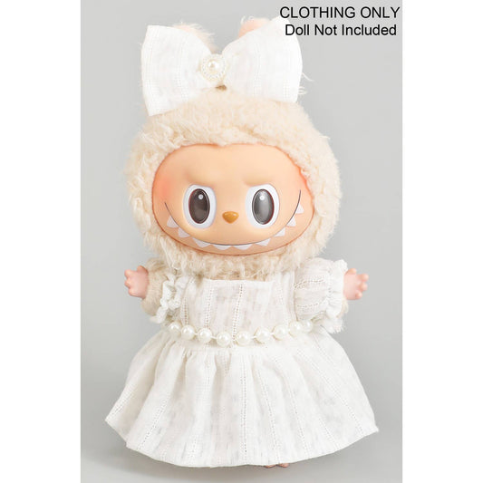 FLORAL DRESS AND BOW WITH PEARLS LABUBU OUTFIT: WHITE / 1 SIZE