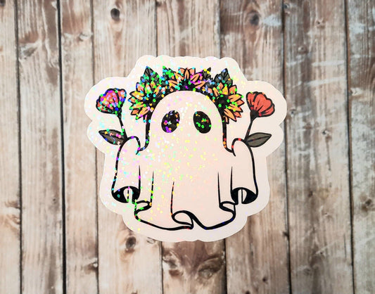 Flower Child Ghost Sticker, Spooky Hippie Sticker