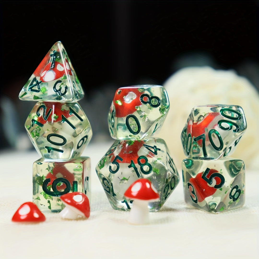 7pcs Cute Mushroom Resin Dice Set for RPGs