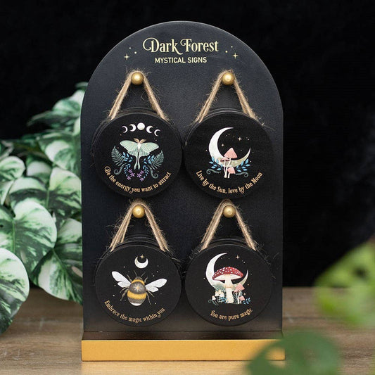 Set of 24 Dark Forest Mini Signs on Display