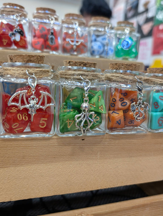 Dice Spell Jars, with 7pcs D20 TRPG Dice: Silver Charms