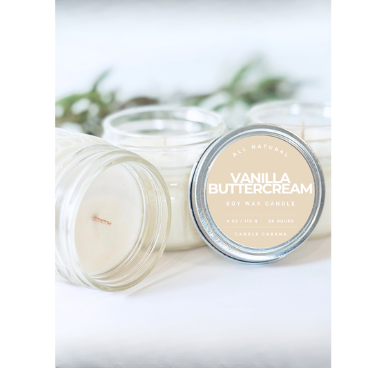 Vanilla Buttercream 4 oz Mason Jar - 100% Natural Soy Candle