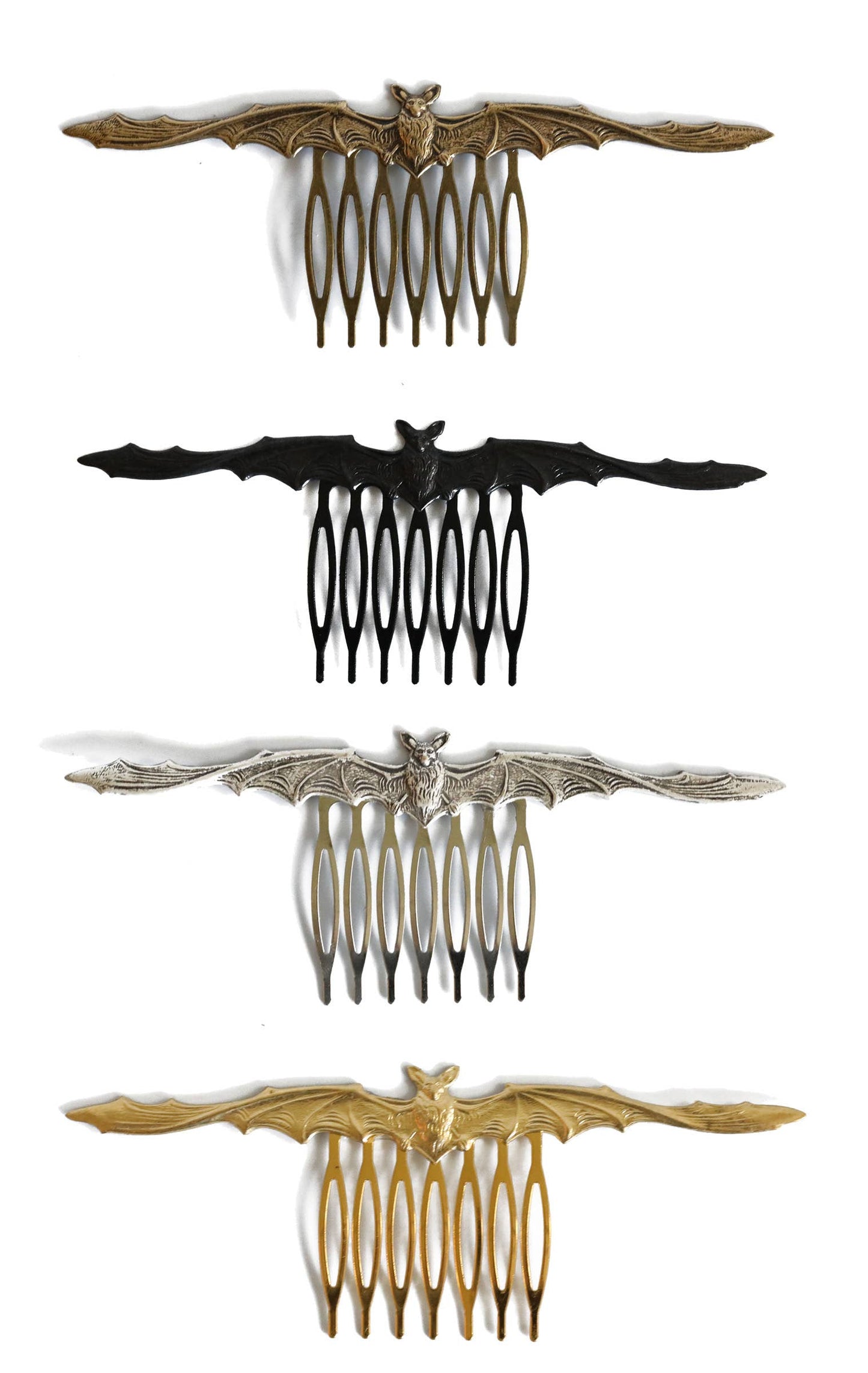 Bat Hair Comb: Halloween Hair Accessory: Black, Silver, Gold: Antique Gold