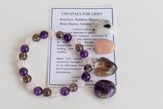GRIEF Support Relief Crystal Set, Crystal Healing Grief Kit: SET2 (Tumbles+ Bracelet)