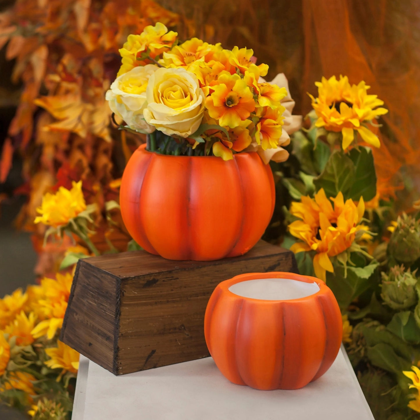 Matte Ceramic Pumpkin Planter - Orange: Small: 5.5"D 3.5"H
