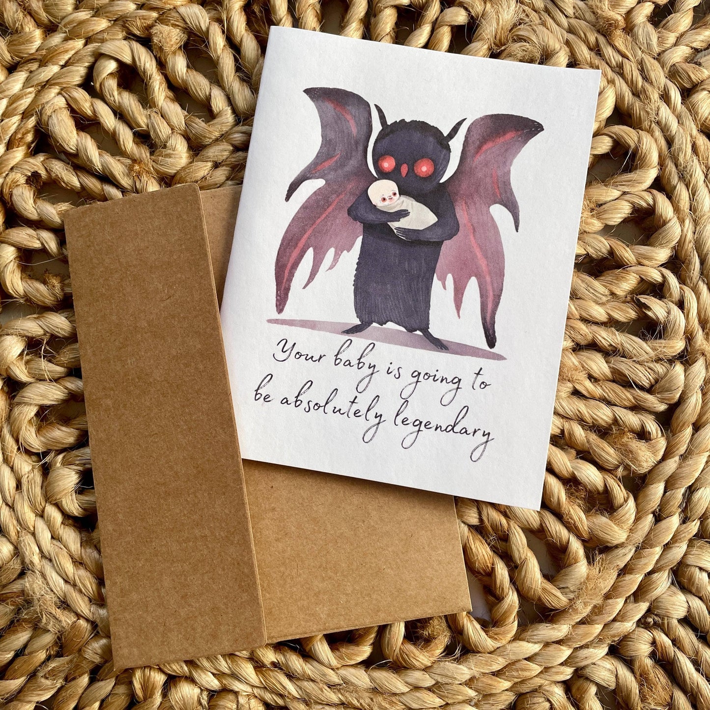  Mothman Baby Shower Pregnancy Congratulations Card: Brown Kraft Paper
