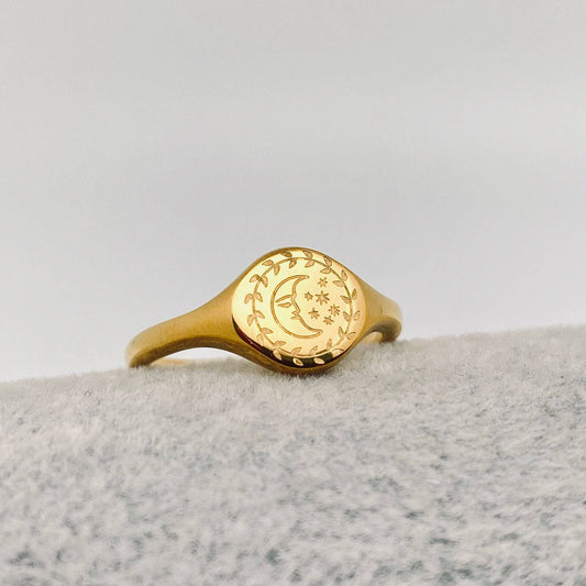 Moon Sun Stars Goddess 18K Gold Plated Ring - FGS/MS: Star Moon / 7