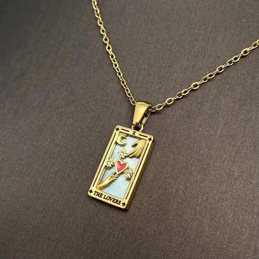 Star Moon Tarot 18K Gold Plated Steel Necklace - FGS/MS: Lovers