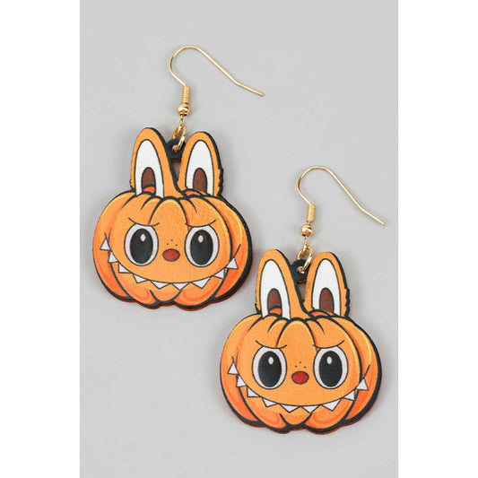 LABUBU PUMPKIN FACE DROP EARRINGS: ORANGE / 1 SIZE