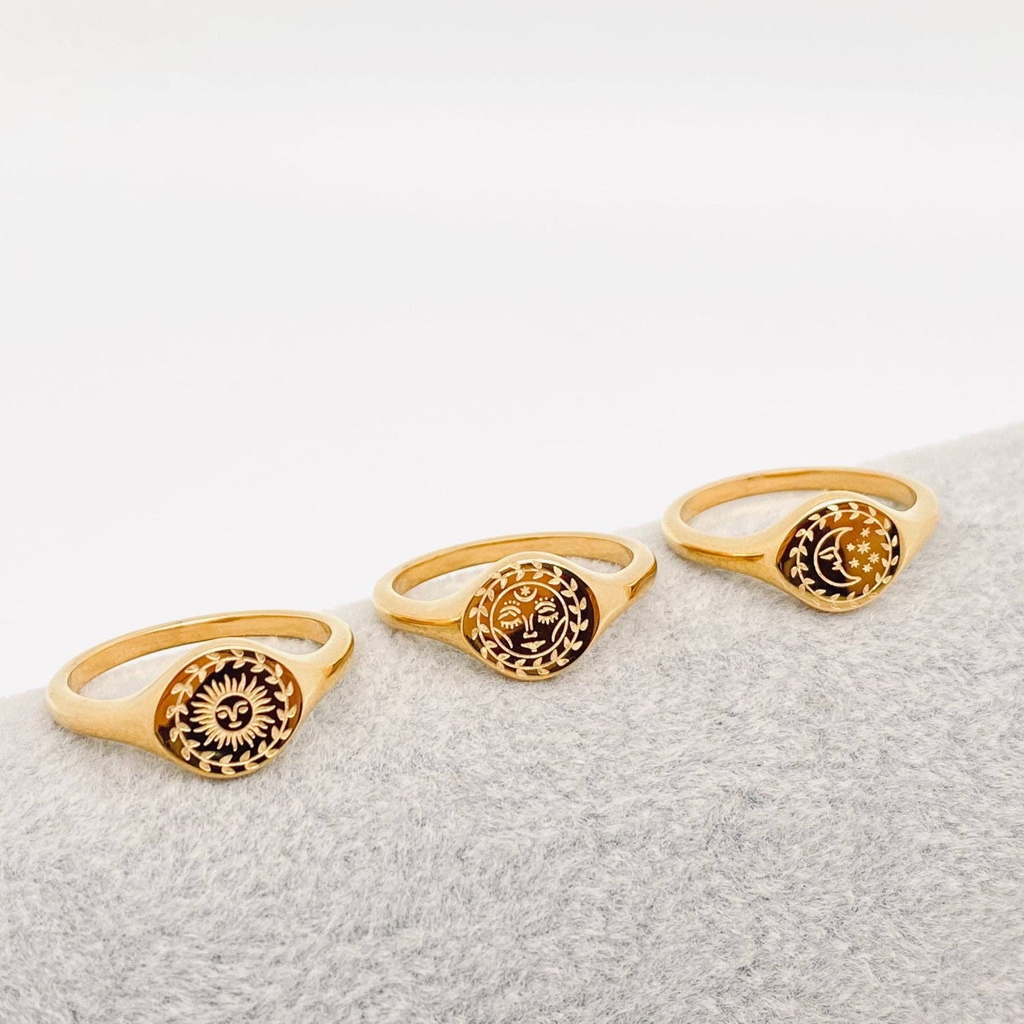 Moon Sun Stars Goddess 18K Gold Plated Ring - FGS/MS: Goddess / 8