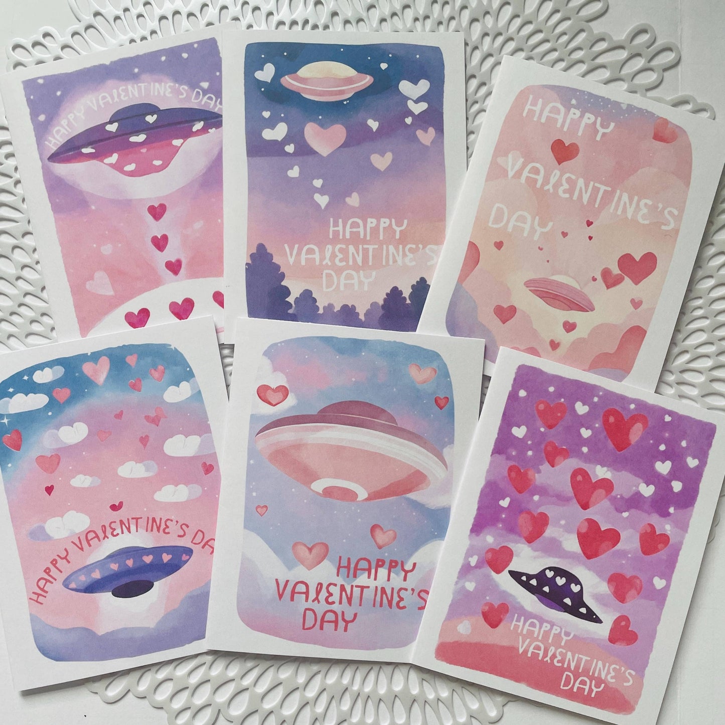Boxed Set of 6 Cute Alien UFO Variety Pack Valentine Cards