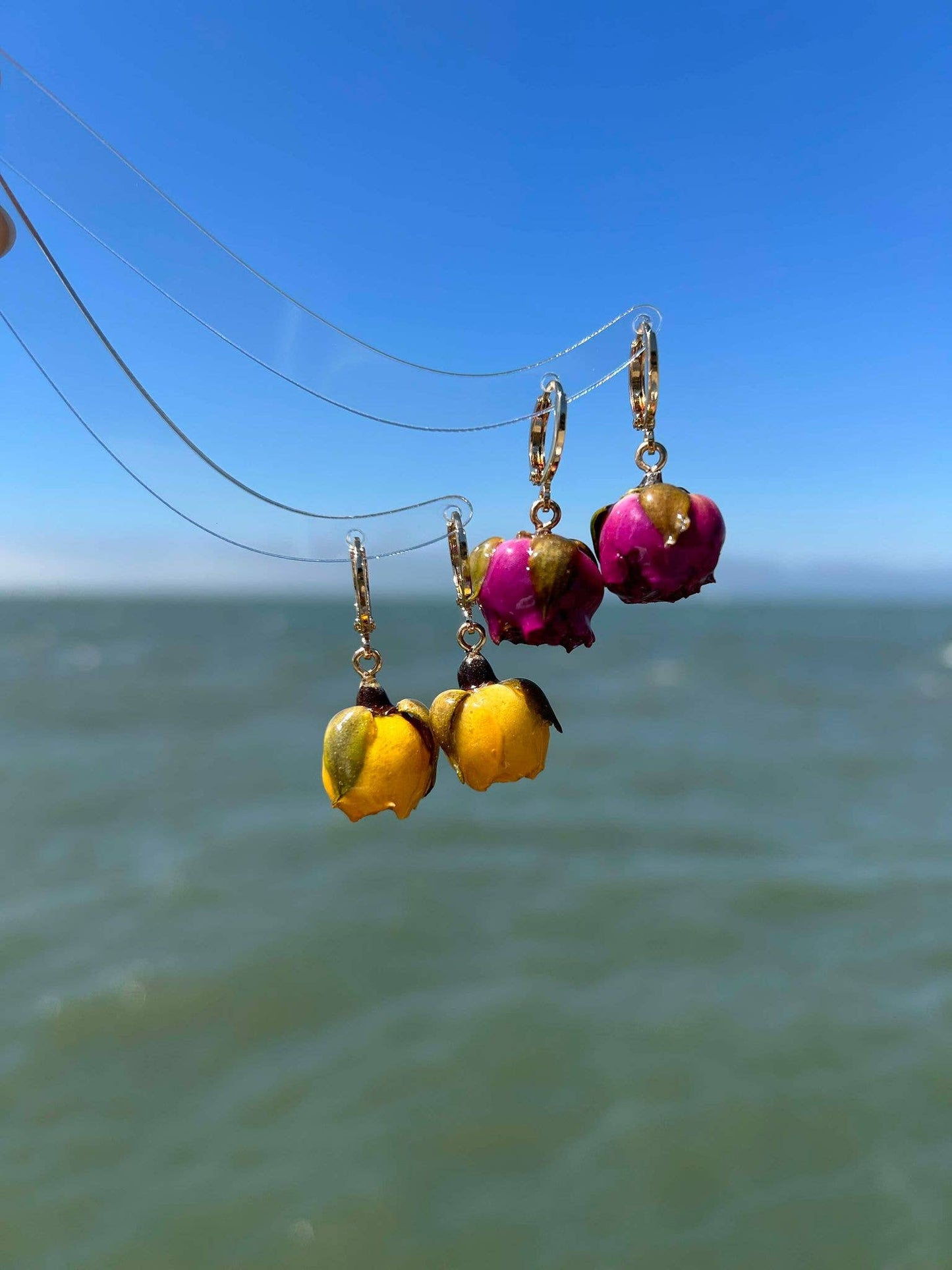 Unique Real Rose Earrings: Red