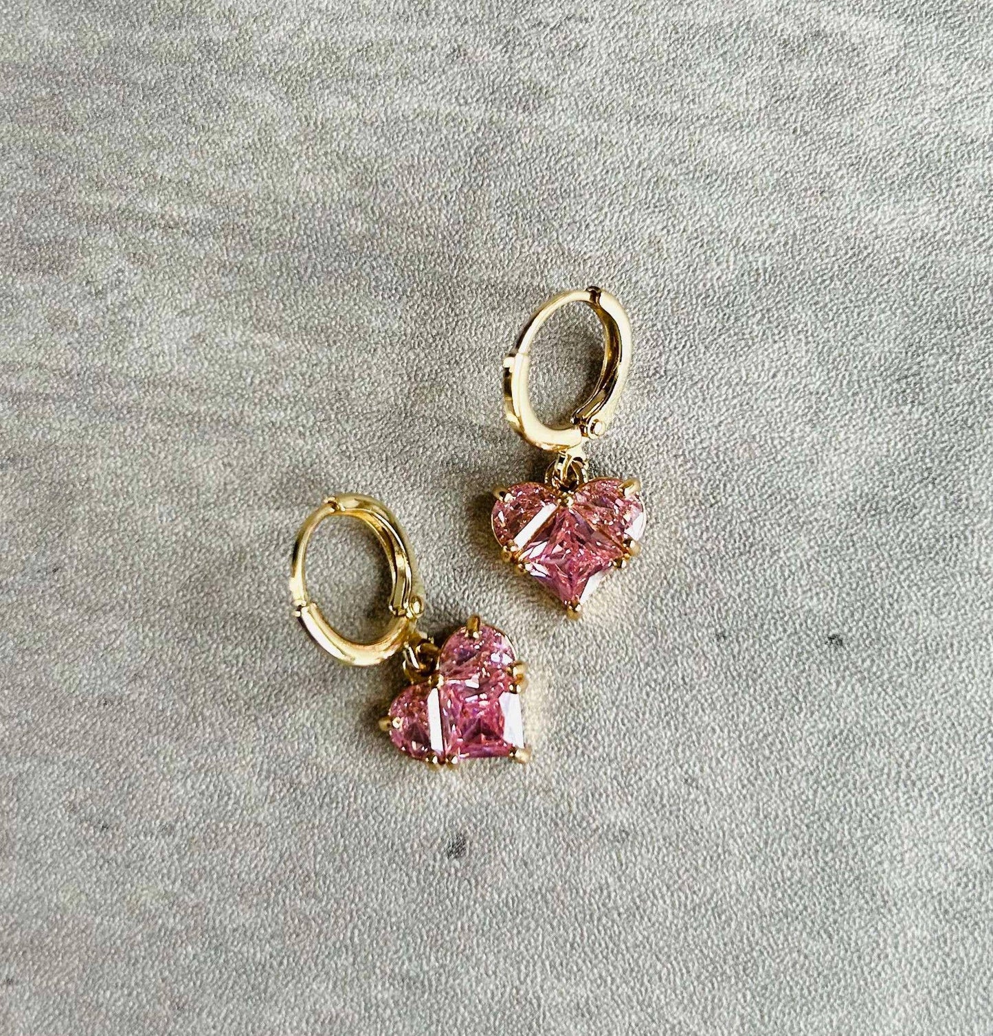 Dainty 14K Gold Plated Pink Heart Huggie Earrings