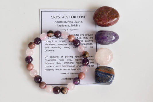 Attracting LOVE Crystal Set, Crystal Healing Love Gift Kit: SET2 (Tumbles+ Bracelet)