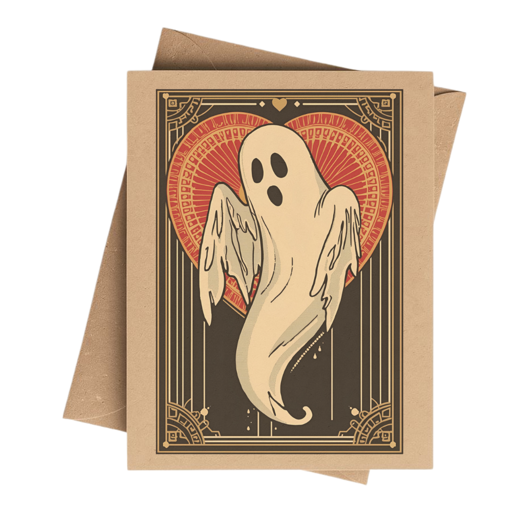 Spooky Ghost Heart Valentine Brown Kraft Notecard Boxed Set: White