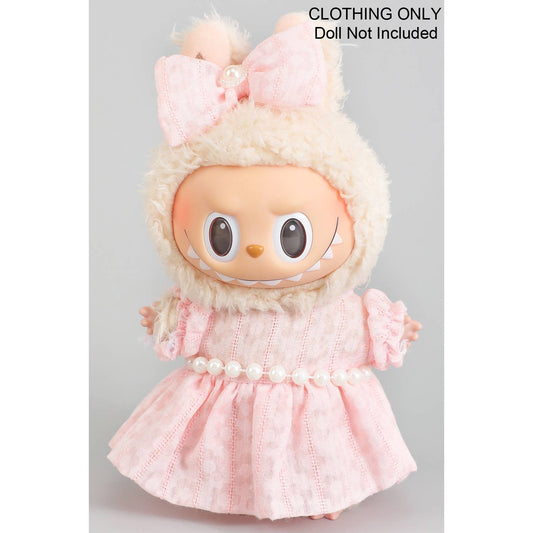FLORAL DRESS AND BOW WITH PEARLS LABUBU OUTFIT: PINK / 1 SIZE