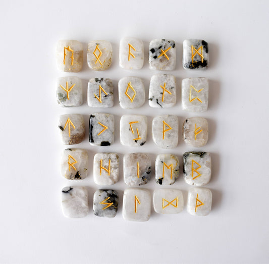 Futhark Rune Set | Rainbow Moonstone Runes | Runic Crystals: Runes (SET 1)