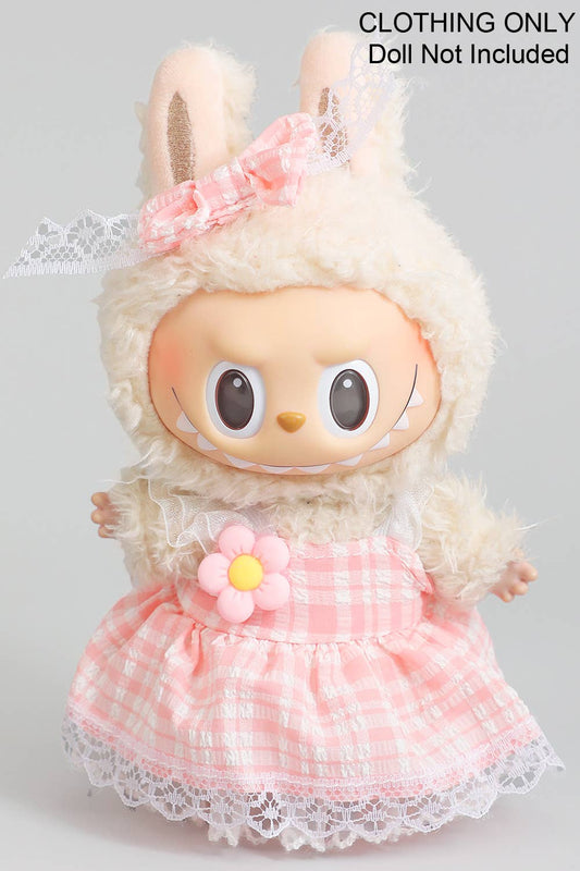 CUTE DRESS AND BOW PIN LABUBU OUTFIT: PURPLE / 1 SIZE