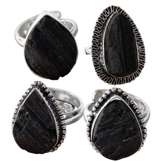 Black Tourmaline Adjustable Brass Ring