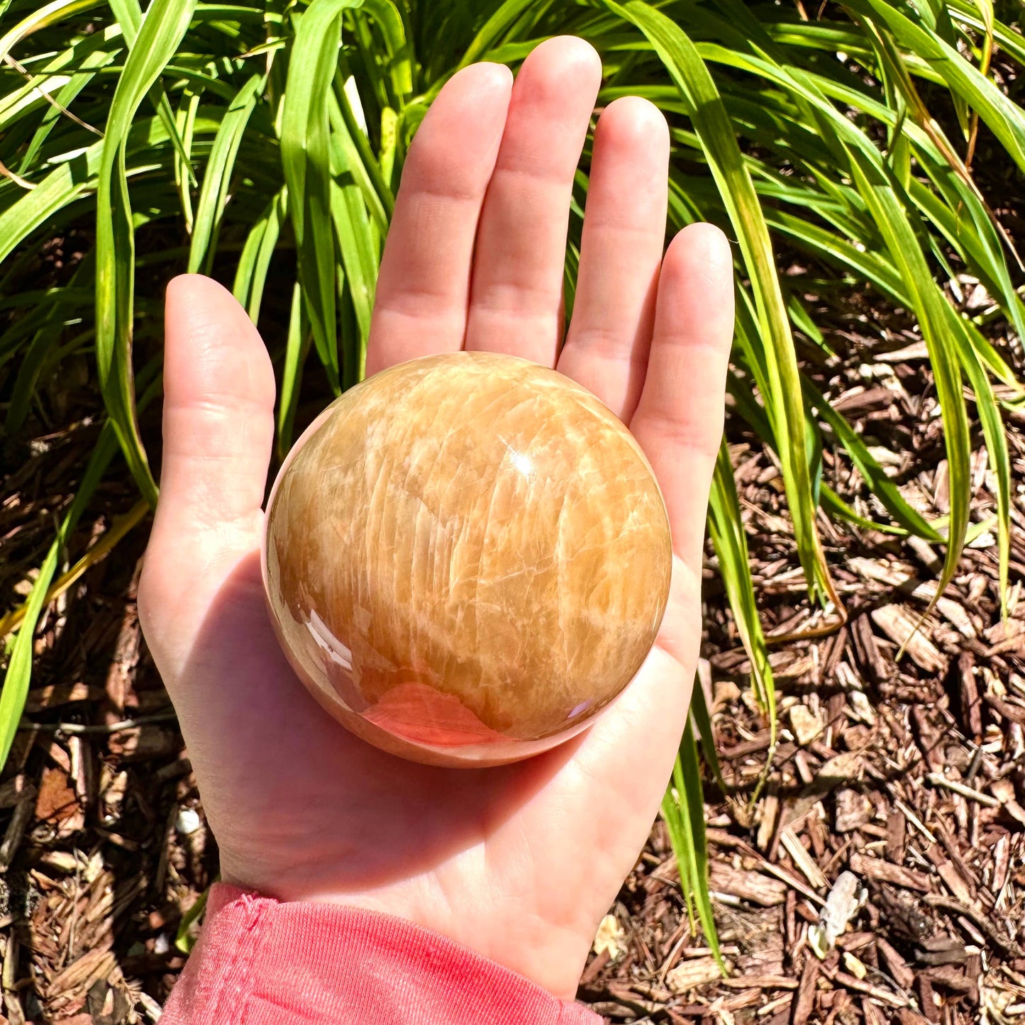 Peach Moonstone Spheres w/ Agate Sphere Holder: L