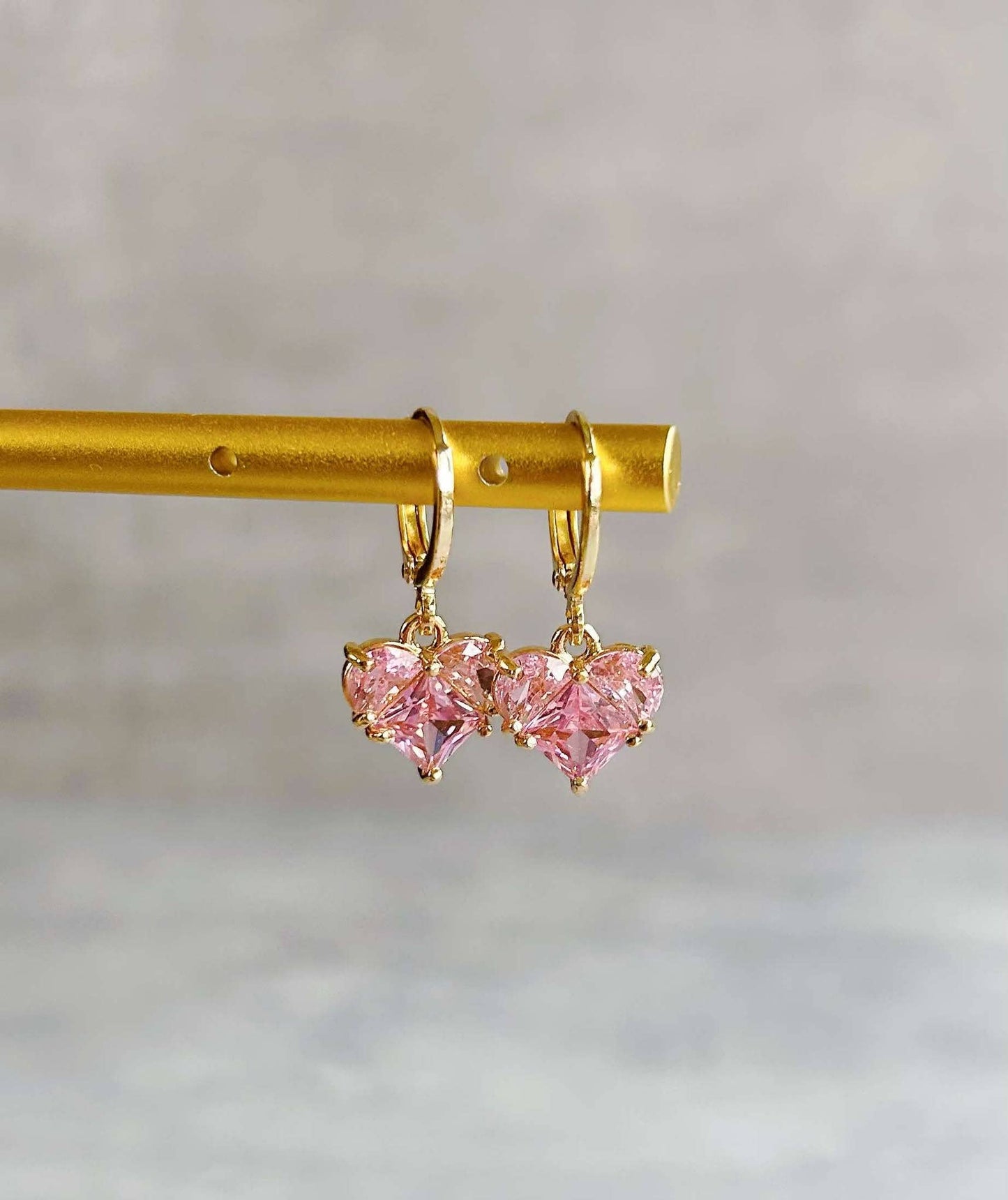 Dainty 14K Gold Plated Pink Heart Huggie Earrings