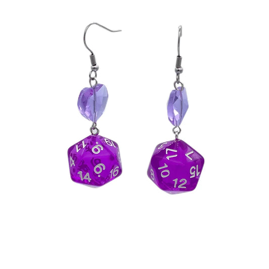 DnD D20 Resin Dice Love Heart Drop Earrings