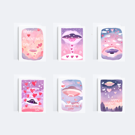 Boxed Set of 6 Cute Alien UFO Variety Pack Valentine Cards