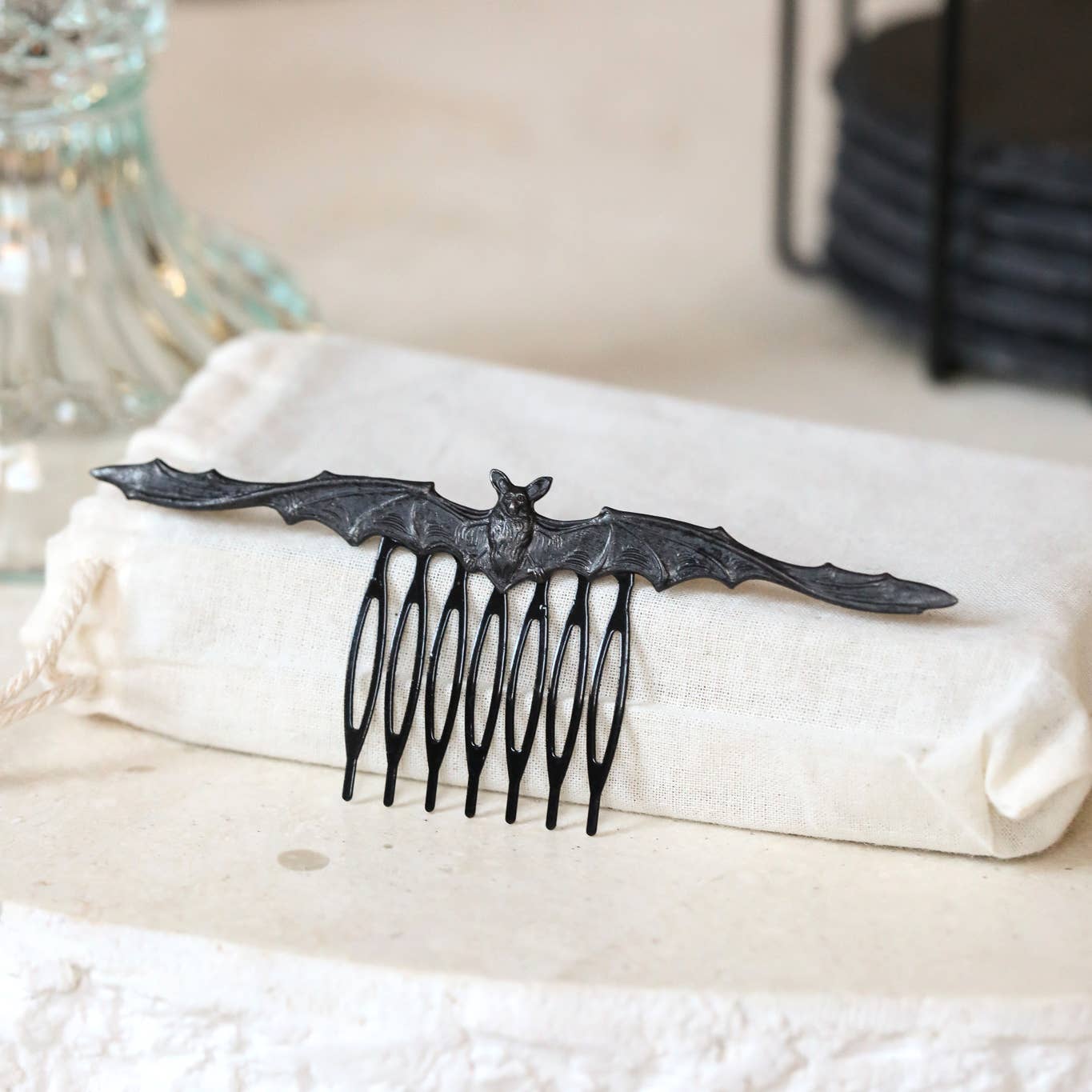 Bat Hair Comb: Halloween Hair Accessory: Black, Silver, Gold: Antique Gold