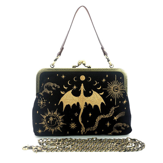 ROMANTASY DRAGON KISS LOCK BAG IN LINEN COTTON BLEND