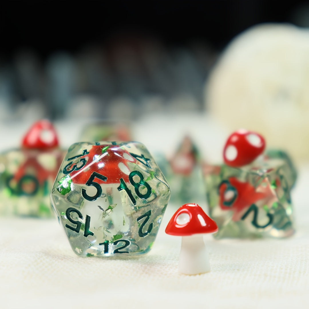 7pcs Cute Mushroom Resin Dice Set for RPGs