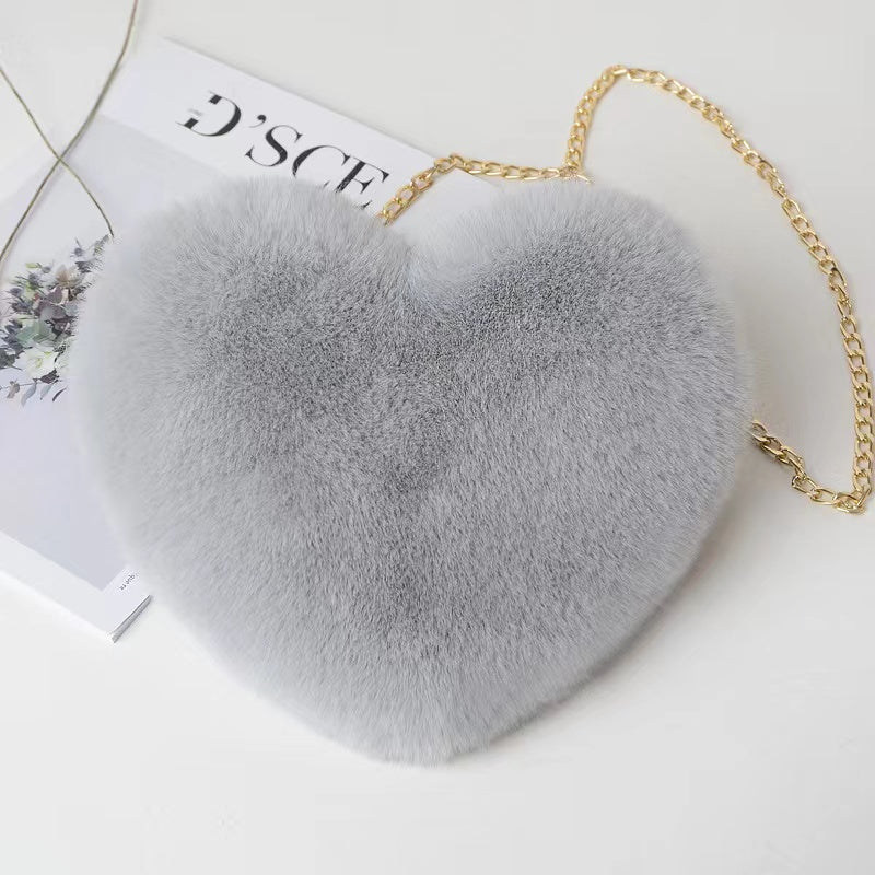 Heart Shaped Fluffy Shoulder Bag