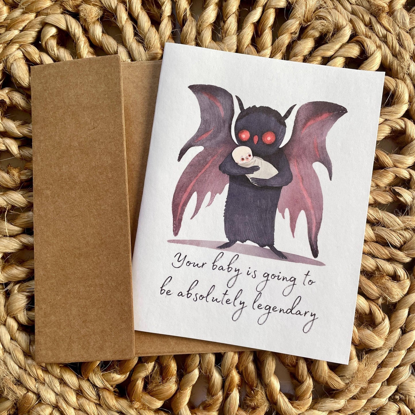  Mothman Baby Shower Pregnancy Congratulations Card: Brown Kraft Paper