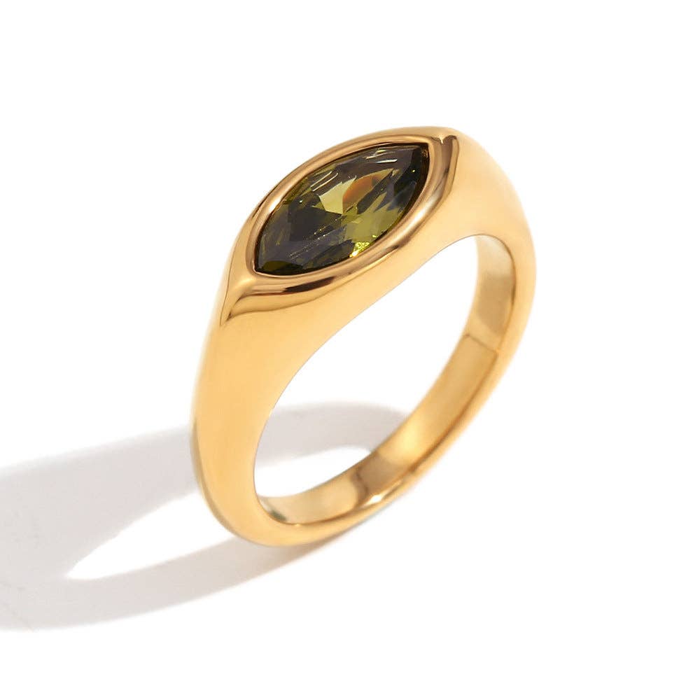 FGS - Horse Eye Zircon 18K Gold Plated Stainless Steel Ring: Champagne / 8