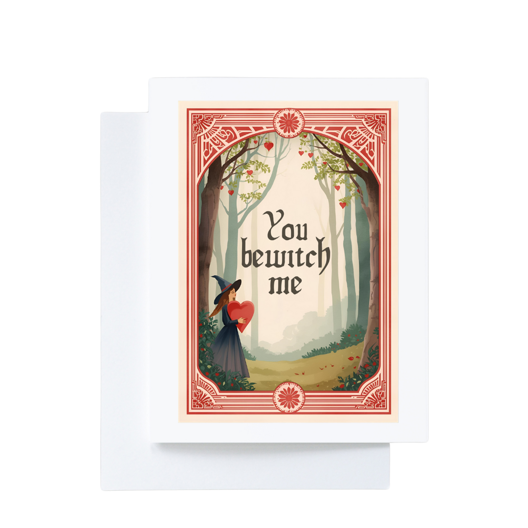 You Bewitch Me Fantasy Forest Witch Valentine Card : Brown Kraft Paper