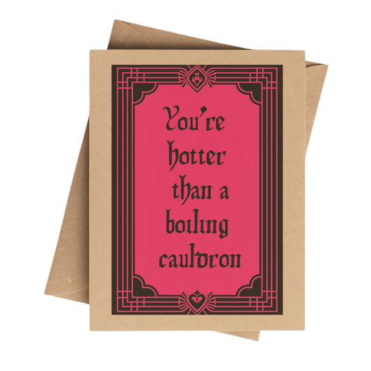 Witchy valentine notecard on brown kraft