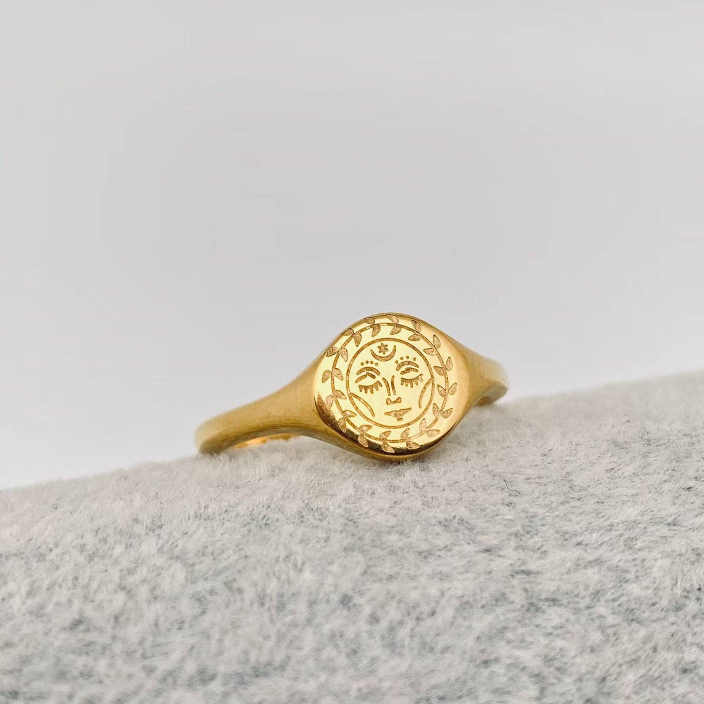 Moon Sun Stars Goddess 18K Gold Plated Ring - FGS/MS: Goddess / 8