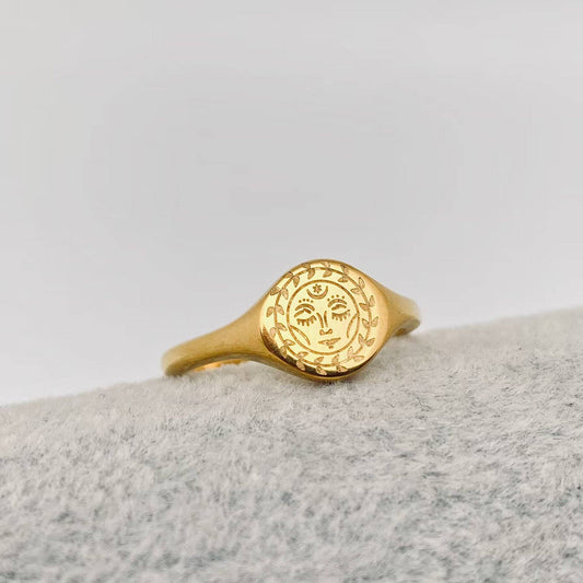 Moon Sun Stars Goddess 18K Gold Plated Ring - FGS/MS: Goddess / 8