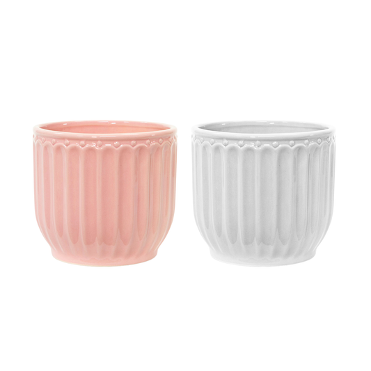 5"D Ribbed Glossy Ceramic Hem Pot - Valentine's Day: Pink