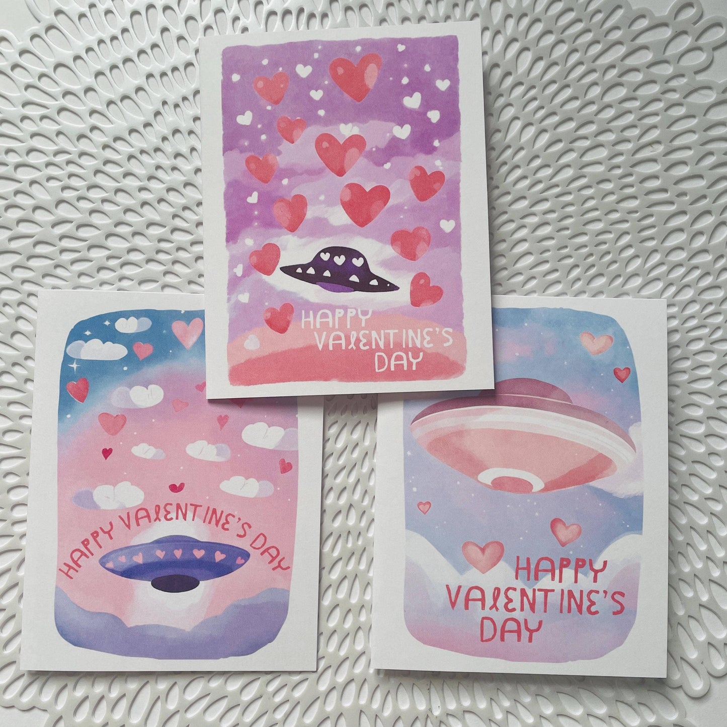 Boxed Set of 6 Cute Alien UFO Variety Pack Valentine Cards
