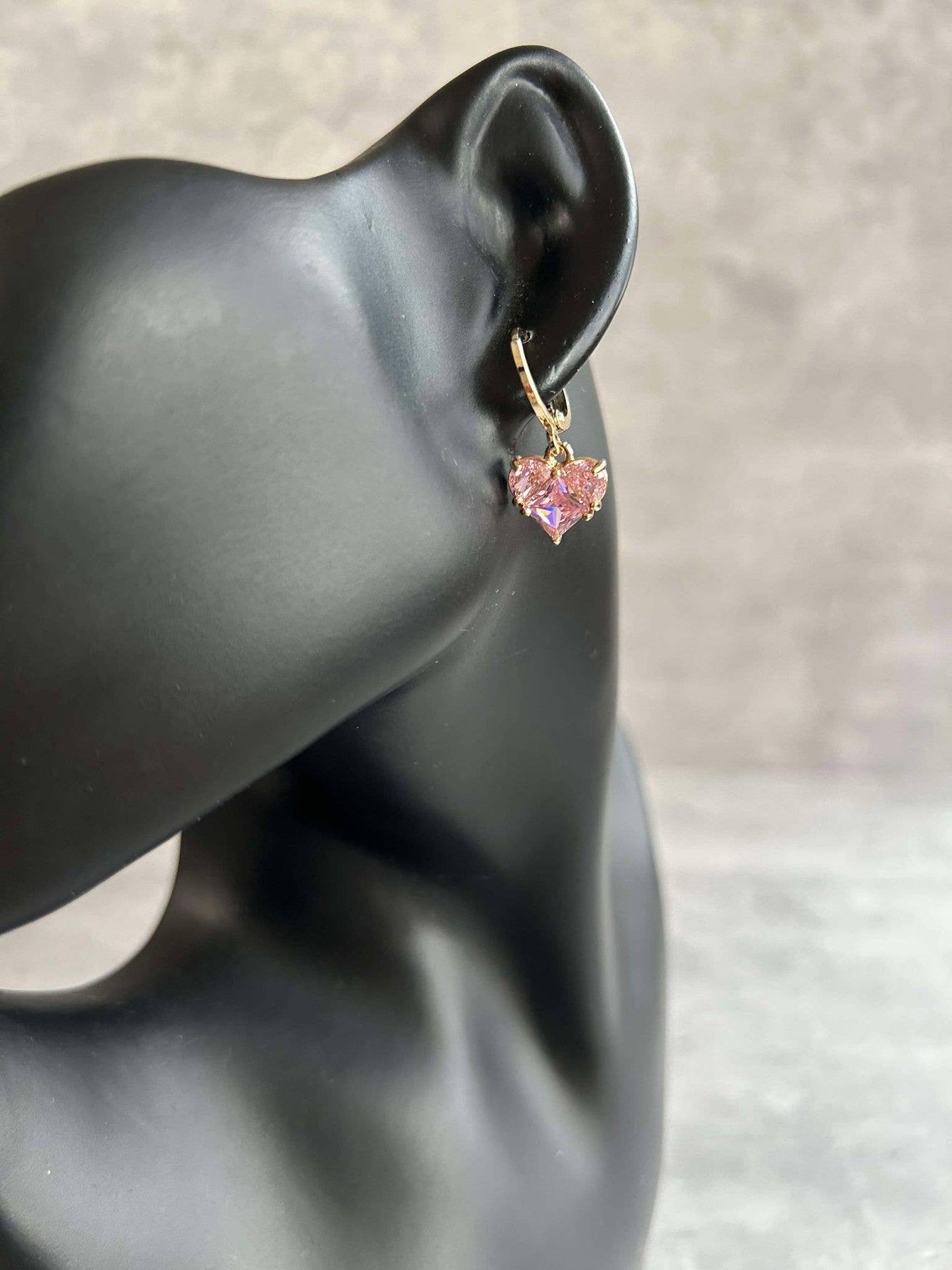 Dainty 14K Gold Plated Pink Heart Huggie Earrings